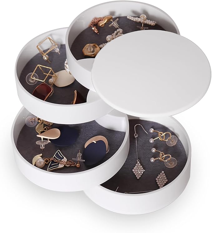 CONBOLA Jewelry Organizer, Small Jewelry Storage Box Earring Holder for Women, 5-Layer Rotating Travel Jewelry Tray Case w...