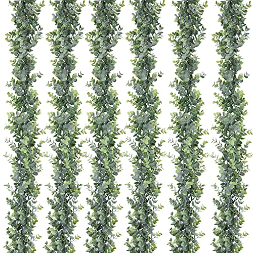 DearHouse 6 Pack Faux Eucalyptus Garland Plant, Artificial Vines Hanging Eucalyptus Leaves Greenery Garland for Wedding Ba...