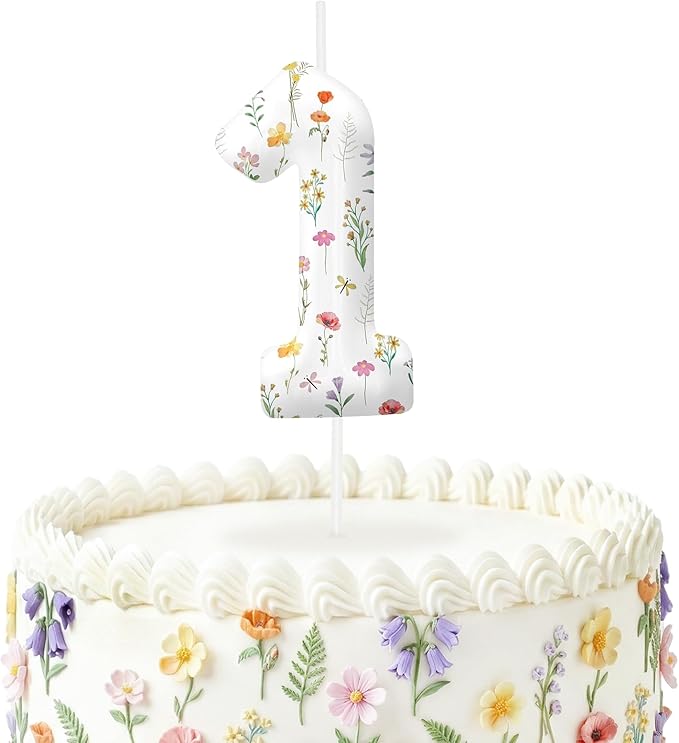 Wildflower Number Candles, Flower Birthday Candles, Floral Cake Topper for Spring Party Decorations, Boho Birthday Supplie...