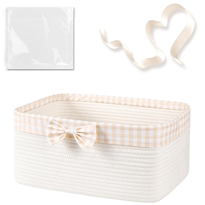 OIASKET Basket for Gifts Empty, Large Gift Basket 13L with Gift Bag and Ribbon, Woven Cotton Basket for Baby Showers, Birt...