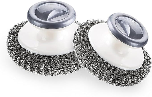 2Pcs Stainless Steel Scrubber with Handle, Steel Wool Scrubber Tool for Cleaning Dishes, Scrubbing Scouring Brush Pad for ...