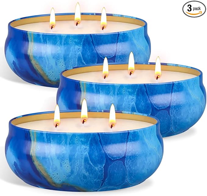 OFUN Large Citronella Candles Outdoor Decorative 55oz, Soy Wax Lemongrass Candle Set 3 Wick, Scented Jar Candle Bulk Up to...