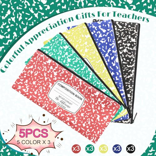 Epakh 15 Pcs Teacher Pencil Case Pouch 8.7 x 3.9 Inches Composition Teacher Appreciation Gifts Portable Pencil Bag with Zi...