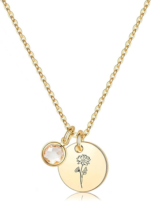 Birth Flower Necklaces for Women, 18K Gold Plated Dainty Birthstone Pendant Necklaces Handmade Birth Month Flower Jewelry ...