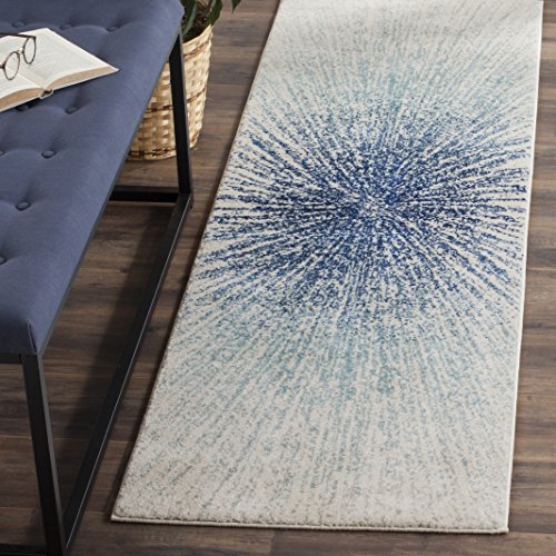 SAFAVIEH Evoke Collection Runner Rug - 2'2" x 7', Royal & Ivory, Abstract Burst Design, Non-Shedding & Easy Care, Ideal fo...