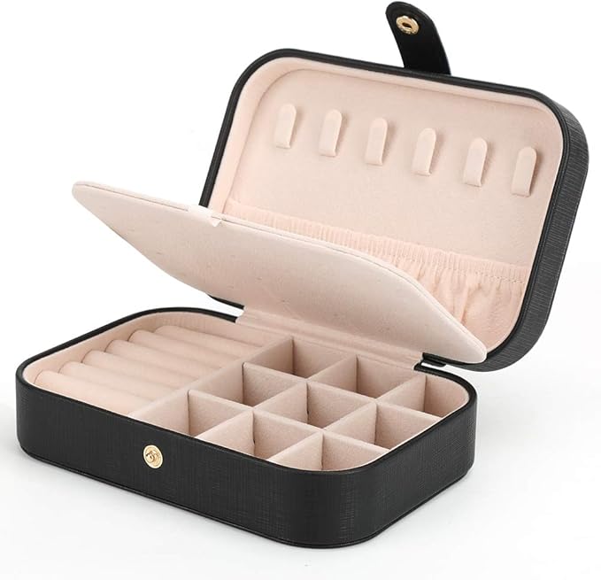FEISCON Small Jewelry Box Necklace Ring Storage Organizer Mini Jewelry case Double Layer Travel Jewelry Organizer for Wome...