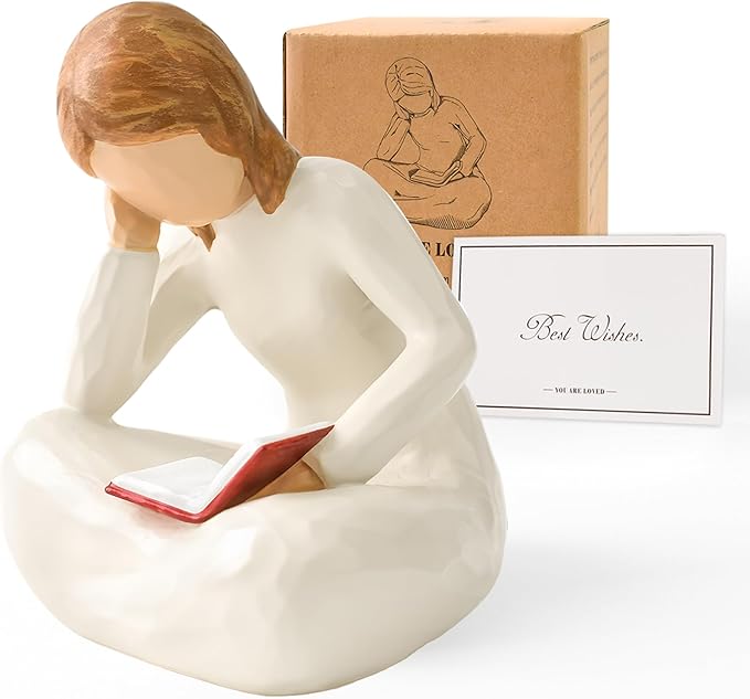 Cuayaes Reading Thinker Statue Book Lover Gifts for Women Readers, Graduates, Students, Teachers, Bookshelf Decor Aestheti...