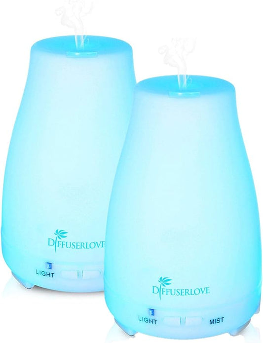 Diffuserlove 2 Pack 200ml Essential Oil Diffuser Ultrasonic Aromatherapy Diffuser Cool Mist Humidifiers with 7 Color LED L...