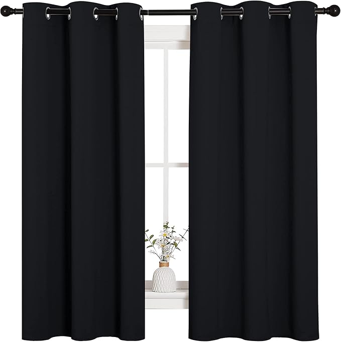 NICETOWN Pitch Black Solid Thermal Insulated Grommet Blackout Curtains/Drapes for Bedroom Window (2 Panels, 42 inches Wide...