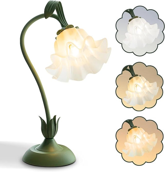 AQDZCNF Flower Table Lamp,LED Reading Light Bedside Vintage Flower Night Light,3 Colors Modes Kawaii Bedside Lamps Decor,L...