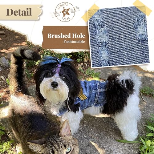DOGGYZSTYLE Cool Dog Jean Jacket Small Puppy Outfits Frenchie Clothes Denim Coats for Small Medium Dogs Cats Boys Girls Pe...