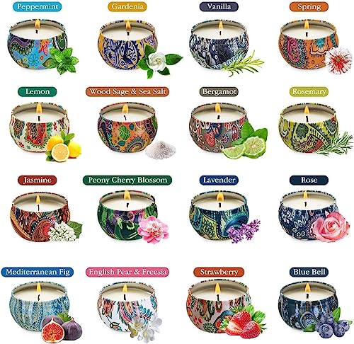 Set of 16 Small Scented Candles Soy Wax Aromatherapy Candles 2.5 OZ Portable Tin Candles with Lid, Relaxation Gifts Basket...