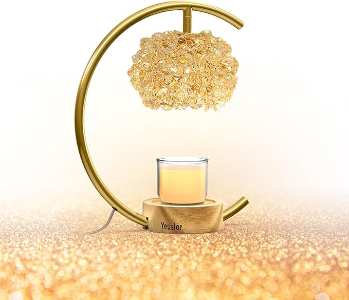 Yeuslor Gold Candle Warmer Lamp for Jar Candles with Adjustable Brightness＆Timer，Handcrafted Crystal＆Wooden Base, Luxuriou...