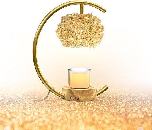 Yeuslor Gold Candle Warmer Lamp for Jar Candles with Adjustable Brightness＆Timer，Handcrafted Crystal＆Wooden Base, Luxuriou...