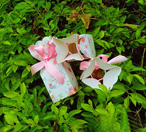 Lontenrea 50 Pcs Floral Pattern Candy Boxes Wedding Birthday Party Favor Gift Box with 50pcs Light Pink Ribbon