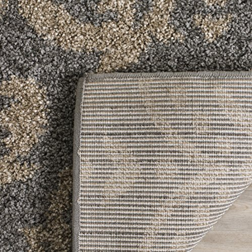 SAFAVIEH Florida Shag Collection Area Rug - 8'6" x 12', Grey & Beige, Damask Design, Non-Shedding & Easy Care, 1.2-inch Th...