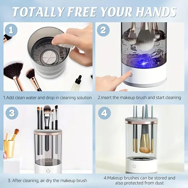 Makeup Brush Cleaner Machine,Automatic Cosmetic Brush Cleaner All Types,Portable Compact Design for Travel Home Use Tool D...