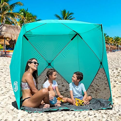Beach Cube Pop Up Beach Tent Portable Shade Sun Shelter UPF50+ UV Protection for 4 Person Expandable Floor for Beach Fishi...