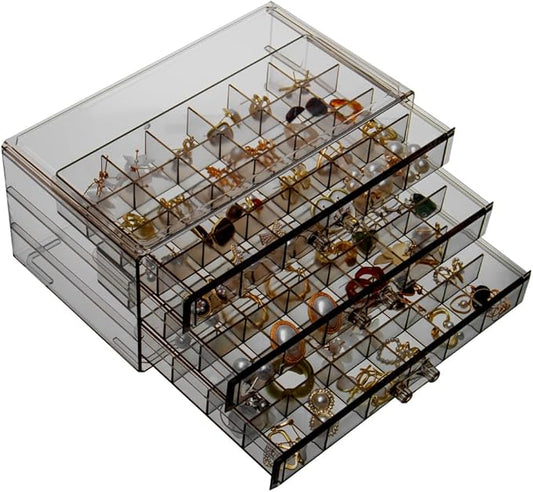 YUFONG Earring Storage Box Organizer 3 Drawers Acrylic Jewelry Storage Box Holder Transparent Jewelry Display Stand with 7...