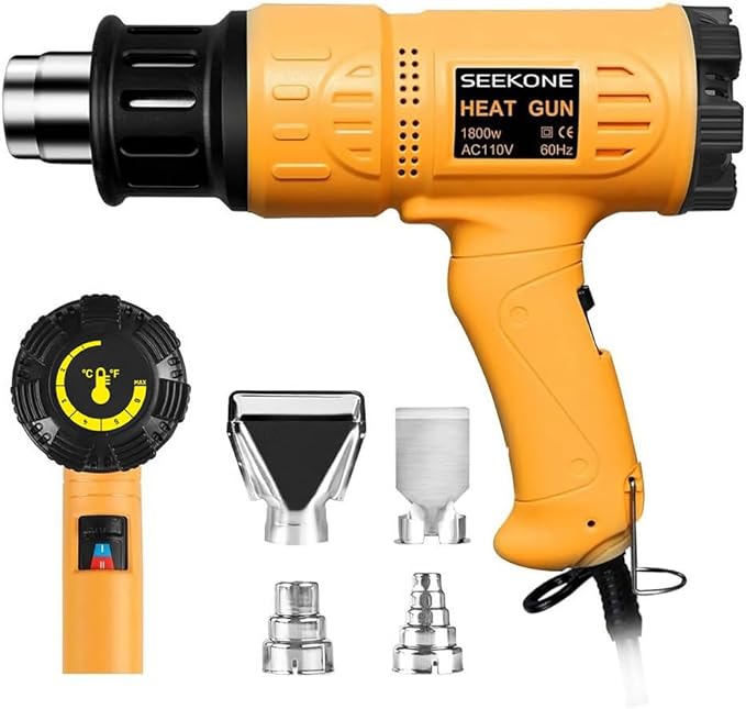 SEEKONE Heat Gun 1800W 122℉-1202℉（50℃- 650℃）Fast Heating Heavy Duty Hot Air Gun Kit Variable Temperature Control Overheat ...