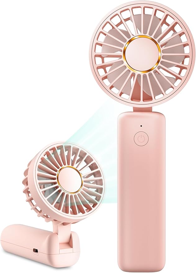 Hssio Portable Handheld Fan, Mini Desk Fan Foldable 1800mAh, 180° Ratotion, 3 Speeds, Ultra Quite, Up to 8H Long Use Time,...