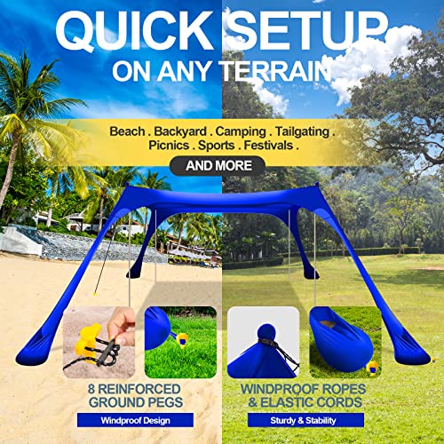 Buheco Beach Tent Pop Up Shade 10x10ft Beach Canopy Sun Shelter UPF50+ with 4 Foldable Poles-Portable Carrying Bag-Sand Sh...