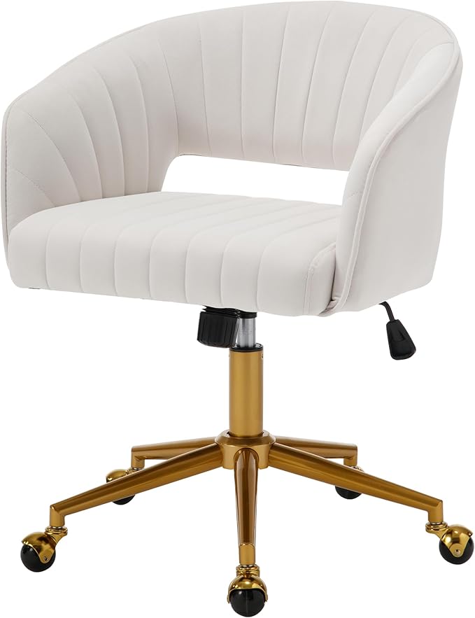 Westice Home Office Desk Chairs, Modern Velvet Rolling Chair, Height Adjustable Swivel Vanity Chair with Golden Base, Ergo...