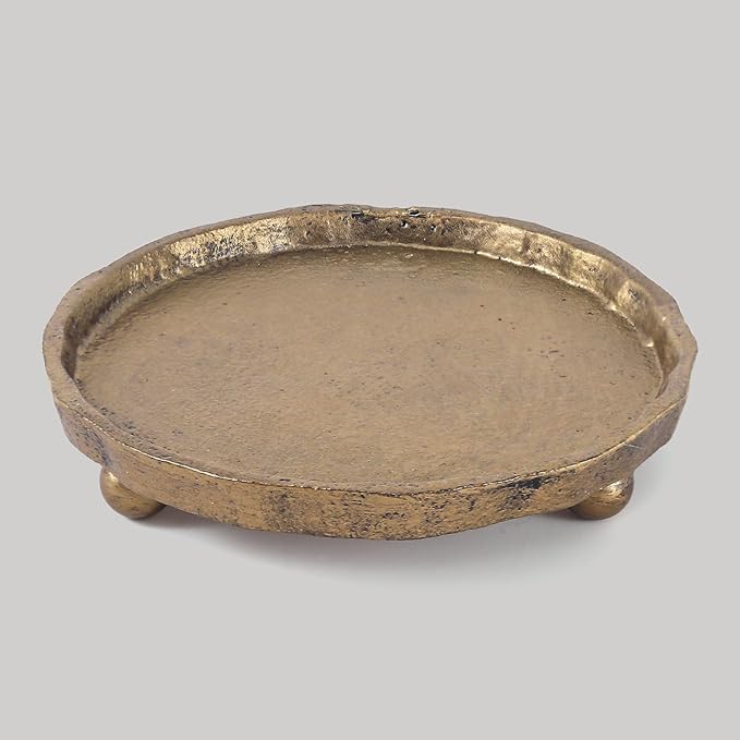 Vintage Cast Iron Pillar Candle Holder Plate, Rustic Brass Candle Tray – Round Candle Base Stand for Small Pillar Candles,...