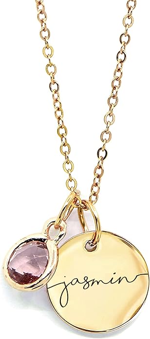 MignonandMignon Personalized Name Necklace with Birthstone | Custom Engraved Gold Pendant for Women | Dainty Tarnish-Free ...