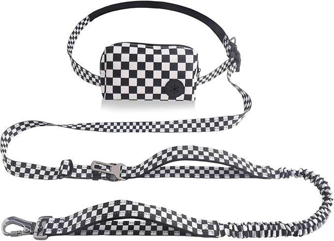 Roses&Poetry Hands Free Dog Leash with Zipper Pouch, 6-9ft Bungee Waist Leash for Medium Large Dogs Walking, Running Lead ...