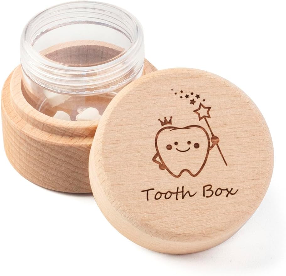 iwoohome Tooth Fairy Box for Girls and Boys Wooden Cute Tooth Box with Transparent acrylic bottle, Lost Teeth Storage for ...