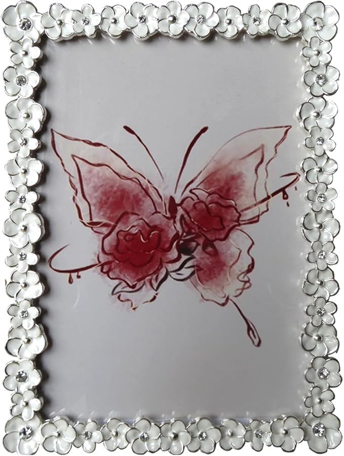 XinZhiRun Metal Picture Frame Silver Plated with White Flower Enamel Lovely Flowers Photo Frame 5 x 7 inch for Home Decor,...