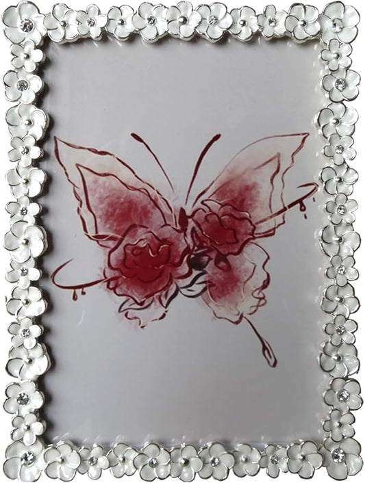 XinZhiRun Metal Picture Frame Silver Plated with White Flower Enamel Lovely Flowers Photo Frame 5 x 7 inch for Home Decor,...