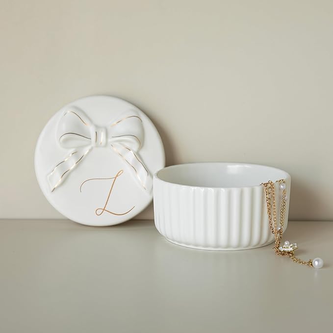 COLLECTIVE HOME - Monogram Jewelry Box with Bow, Christmas Gift Ideas for Women, Small Gift for Girlfriend Wife, Ring Hold...