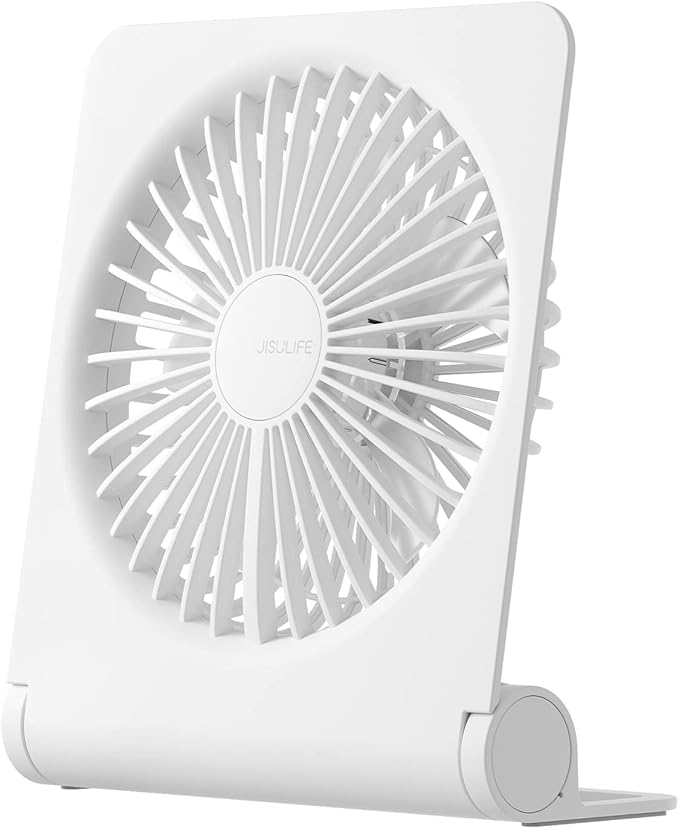 JISULIFE Small Desk Fan, Portable Travel with 4500mAh Battery, USB Rechargeable Folding Design for Flexibility, Strong Qui...