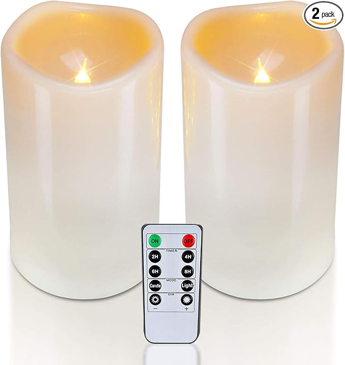 Homemory 4" x 6" Large Waterproof Outdoor Flameless Candles, Battery Operated Flickering LED Pillar Candles with Remote an...
