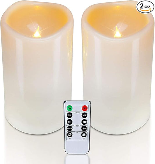 Homemory 4" x 6" Large Waterproof Outdoor Flameless Candles, Battery Operated Flickering LED Pillar Candles with Remote an...