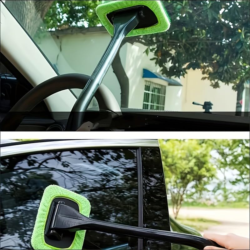 Ariettie Car Windshield Cleaning Tool, Microfiber Window Cleaner with 7 Washable and Reusable Cloth Pad & Long Handle &1 C...