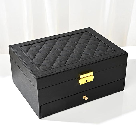 GUOER Jewelry Box for Women Girl Wife - Large PU Leather Jewelry Organizer Storage Case with Two Layers Display for Earrin...