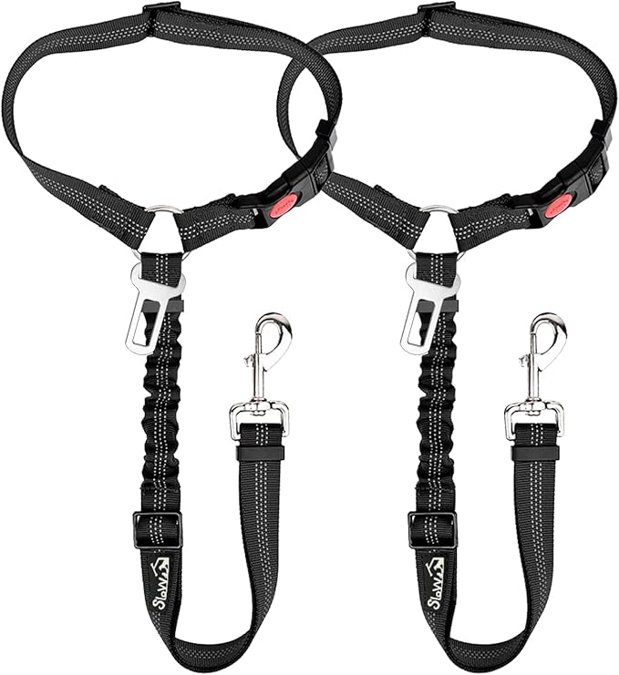 SlowTon Dog Seat Belt for Car, 2 Pack Dog Car Harness Seatbelt Adjustable with Elastic Bungee Buffer, 2 in 1 Pet Car Leash...
