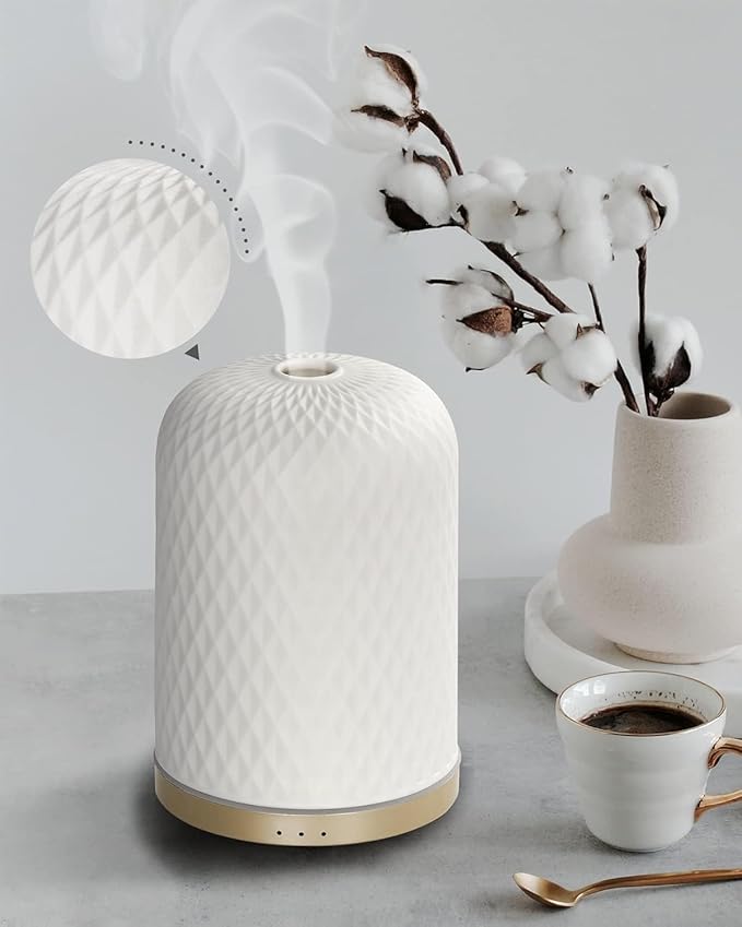 Onaboviva Essential Oil Diffuser - 2.4MHz Ultrasonic Ceramic Diffuser for Home, 110ml, 1/2/3H Mist Timer, Silent (≤25dB), ...