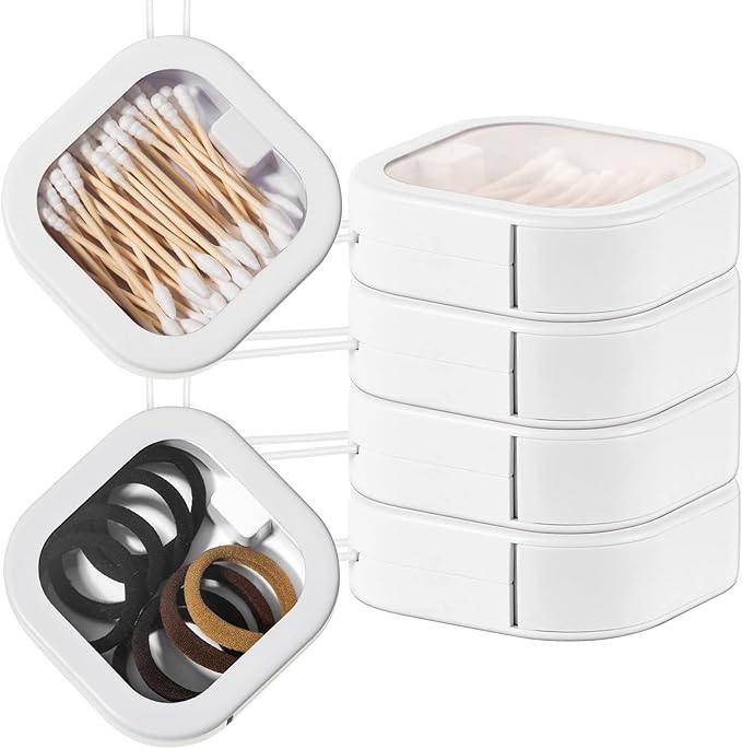 Kathfly 4 Pcs White Hair Tie Organizer Portable Hair Accessory Storage Containers Stackable Tie Bobby Pin Holder Home Cott...