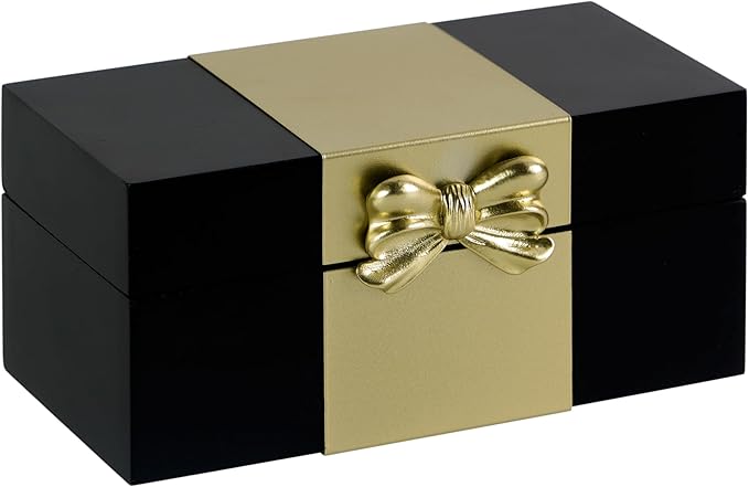 Synovana Wooden Keepsake Box - Black & Gold Boxes with Bow Accent, Decorative Storage Gift Box for Jewelry Love Letters Ph...
