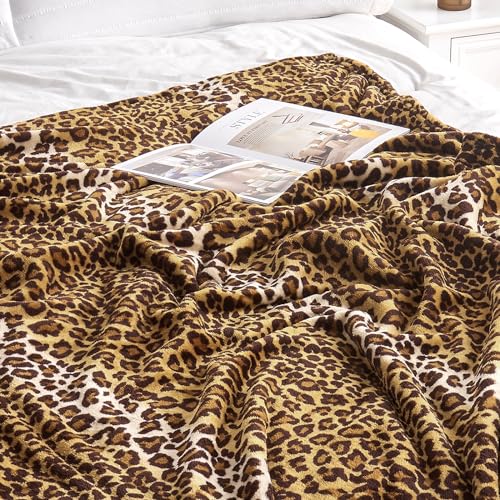 Edenleaf Leopard Print Blanket Fleece Throw for Bed Sofa Travel and Camping, Super Soft Cozy Fluffy Plush Cheetah Print Bl...