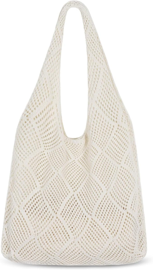 Sightor Crochet Tote Bag, Mesh Beach Bag Knit Summer Hobo Bag Vacation Boho Tote Bag for Women