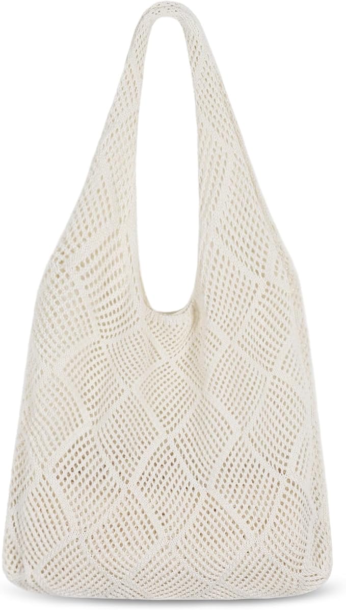 Sightor Crochet Tote Bag, Mesh Beach Bag Knit Summer Hobo Bag Vacation Boho Tote Bag for Women