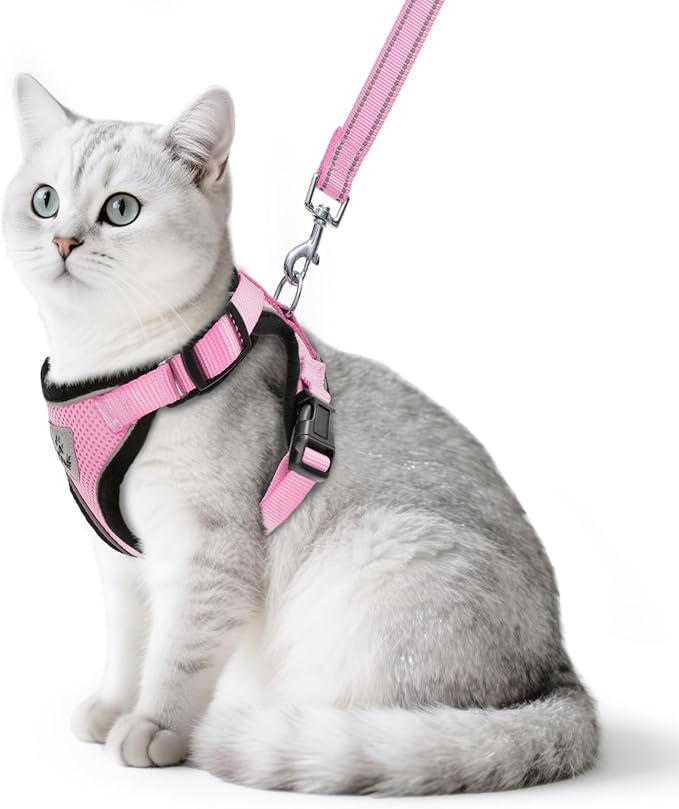 PUPTECK Cat Harness and Leash Set Escape Proof Reflective Cat Walking Harness Adjustable Soft Breathable Mesh Vest for Sma...
