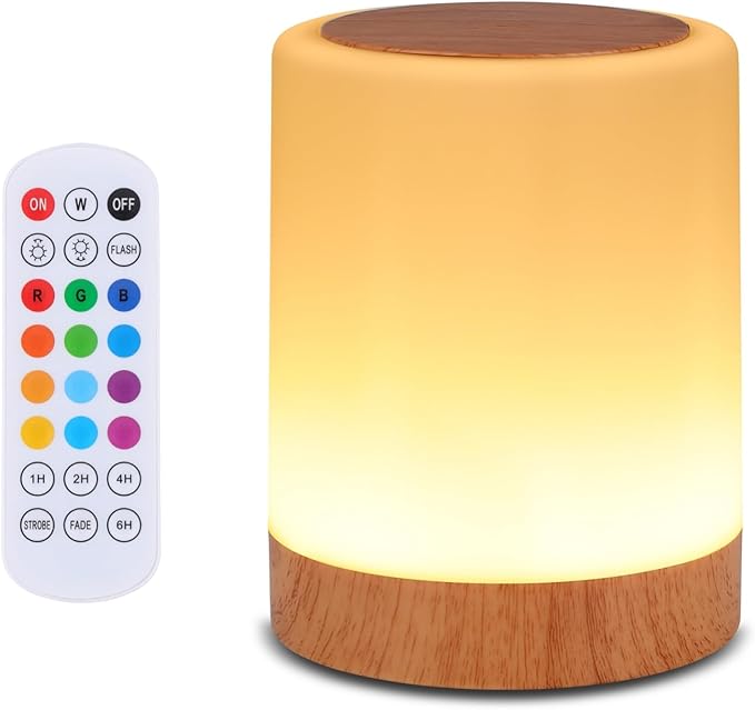 OORUN Touch Bedside Table Lamp,13 RGB Colors & 5 Brightness, USB Rechargeable Desk Lamp, Remote Control Dimmable Night Lig...