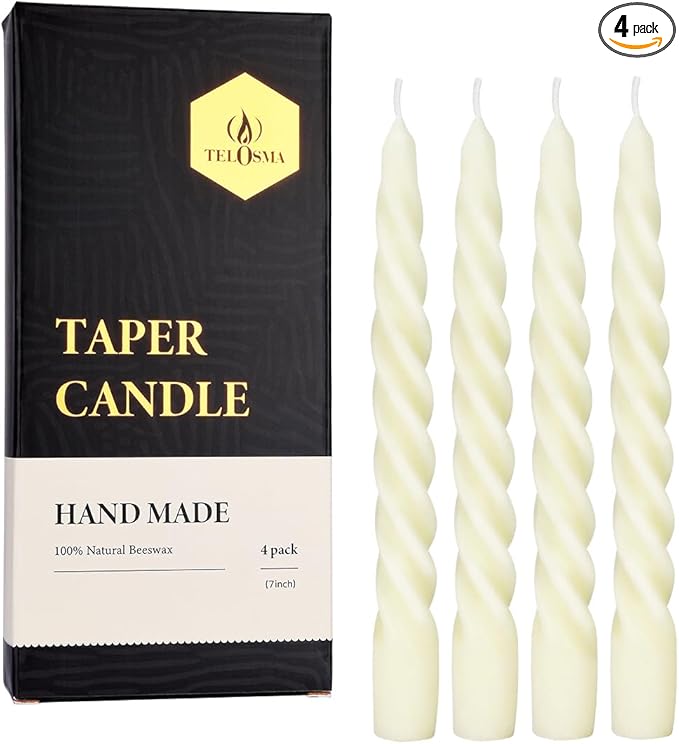 Beeswax Taper Candles Set of 4,Spiral Taper Candle Dripless Short Candle Sticks for Dinner Wedding Party Christmas Home De...