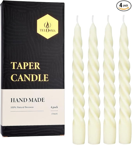 Beeswax Taper Candles Set of 4,Spiral Taper Candle Dripless Short Candle Sticks for Dinner Wedding Party Christmas Home De...